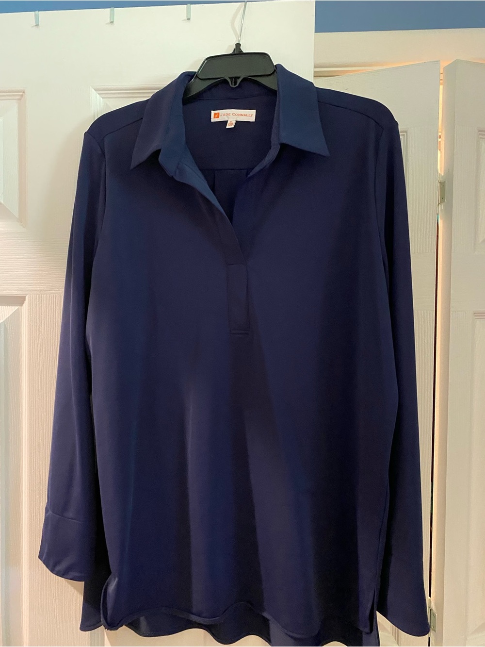 Jude Connally Navy Blue Collared Long Sleeve Blouse